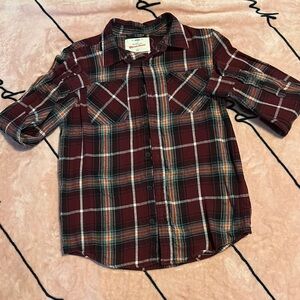 Urban Pipeline Kids Plaid Button Down Shirt - Burgundy and Green